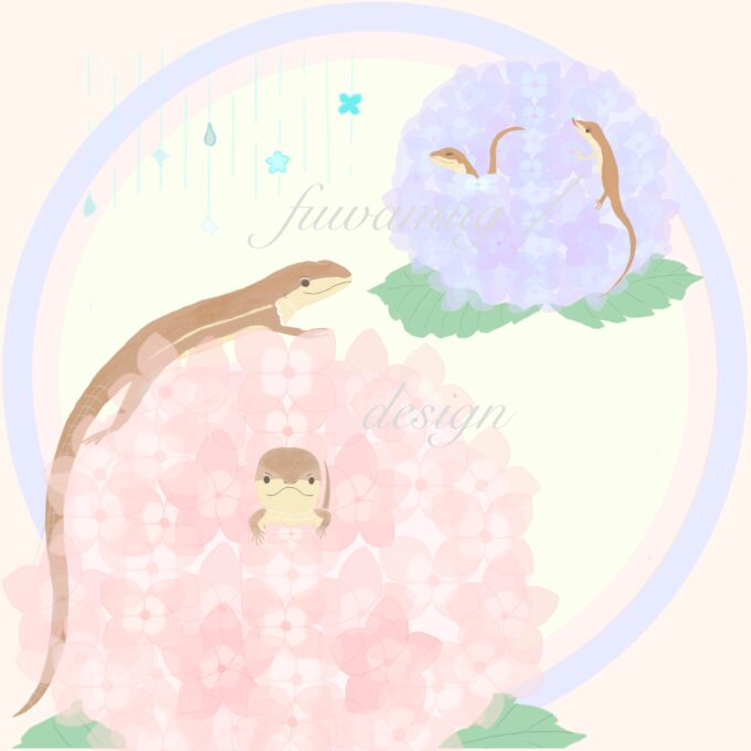 カナヘビのイラスト描きました 梅雨の紫陽花とかなへび ふわマグデザイン カナヘビのイラスト描きました 梅雨の紫陽花とかなへび ふわマグデザイン